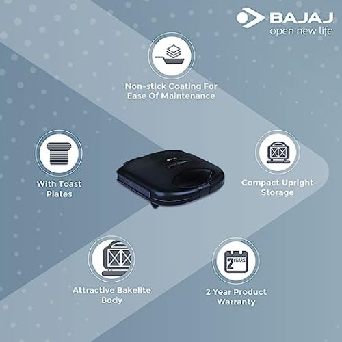 Bajaj SWX 3 Deluxe 800W 2-Slice Sandwich Toaster with Toast Plates, Non-Stick  Coated Plates, Upright Compact Storage, Buckle Clip Handle, 2-Yr Warranty  by Bajaj