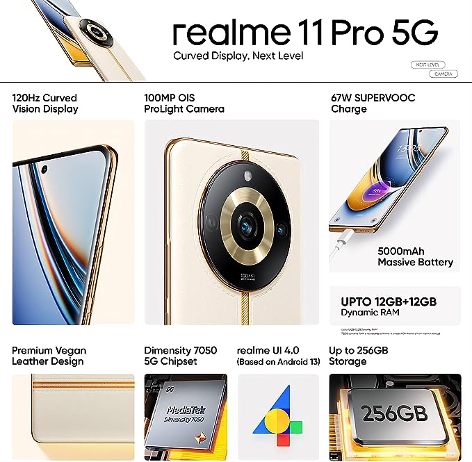 realme 11 Pro 5G (Astral Black, 8GB RAM, 256GB Storage), 120 Hz Curved  Display, 100MP Prolight Camera, 7050 5G Dimensity, 67W SUPERVOOC, 12GB  Dynamic RAM